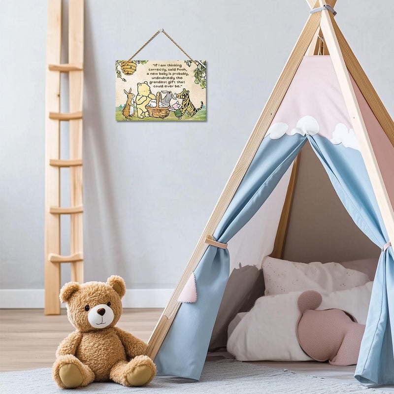Hatzelou 1PCS Classic Winnie Baby Shower Centerpiece, Winnie Quotes Wall Hanging Sign, the Pooh Wall Sign Gifts, Adorable Winnie Sign for Home Bedroom Nursery, Perfect for Baby Shower Party Decor - Image 5